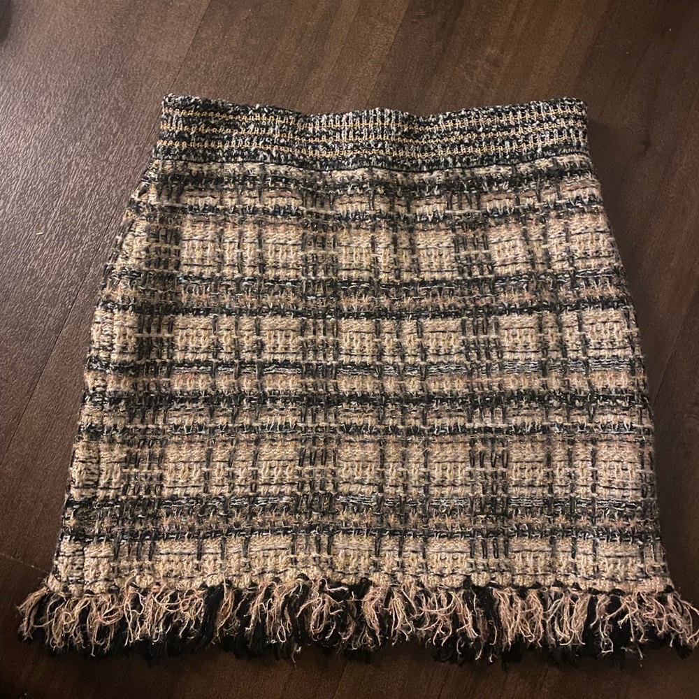 LoveShackFancy Plaid Mini Skirt in Black and Tan
